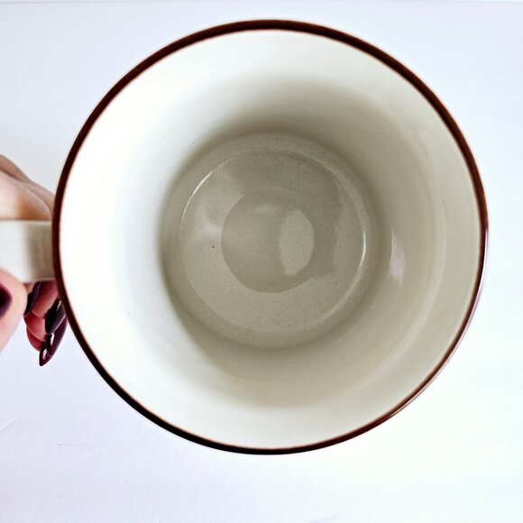 Vintage Ceramic Pedestal Mug Made in Japan Brown Rim Ivory Japanese‎ Mug~F190.2 - Picture 4 of 7